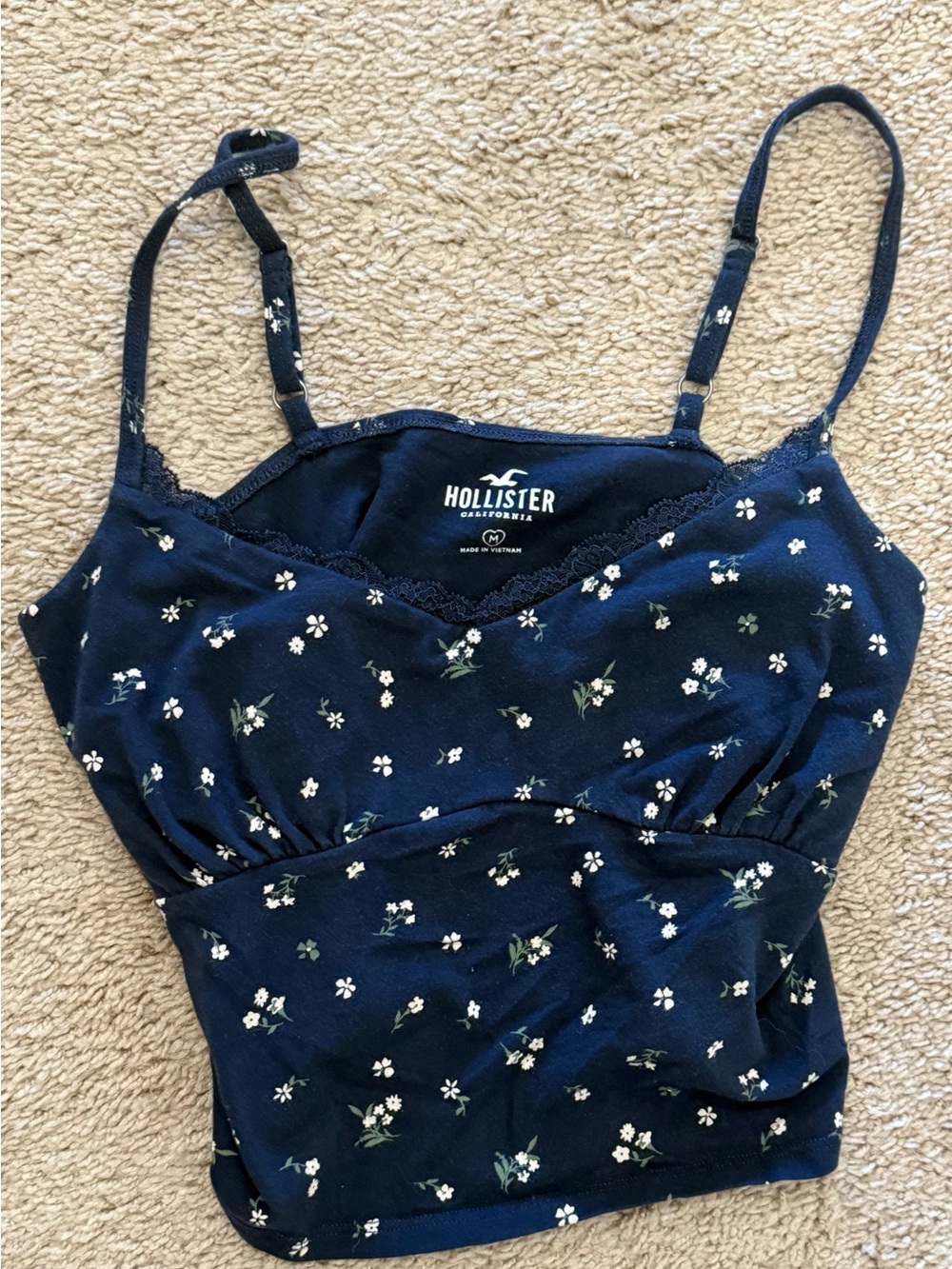 Hollister Navy Floral Cropped Cami Top